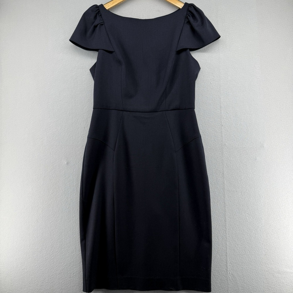 Milly Flutter Sleeve Wool Shift Dress Women 10 Navy Blue